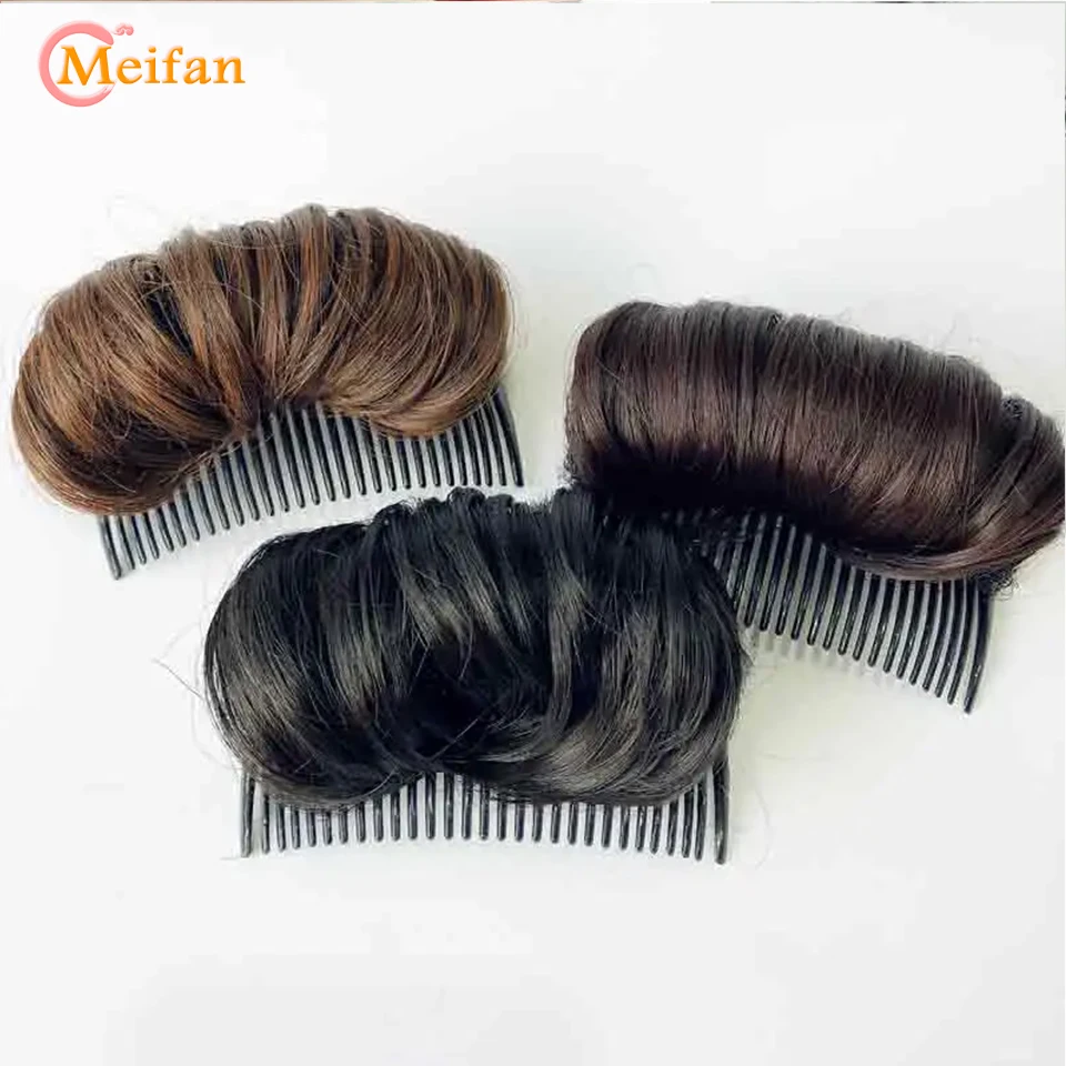 MEIFAN-esponjoso de pelo sintético negro y marrón para mujer, peines para el cabello, adornos, fabricante de moños, trenza, herramienta de