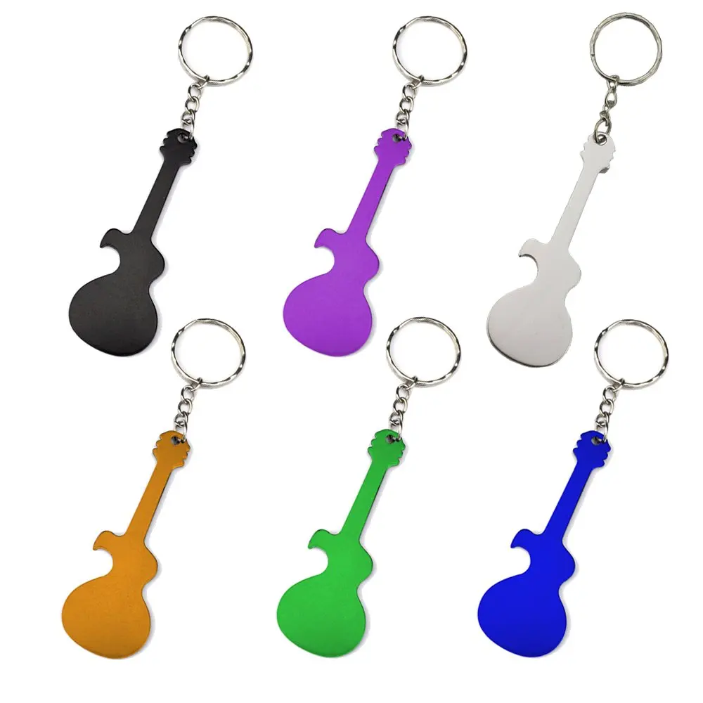 20pcs Random Color Guitar Bottle Opener Key chain Aluminum Alloy Beer Opener Key Rings For Gifts Activities Small Gifts