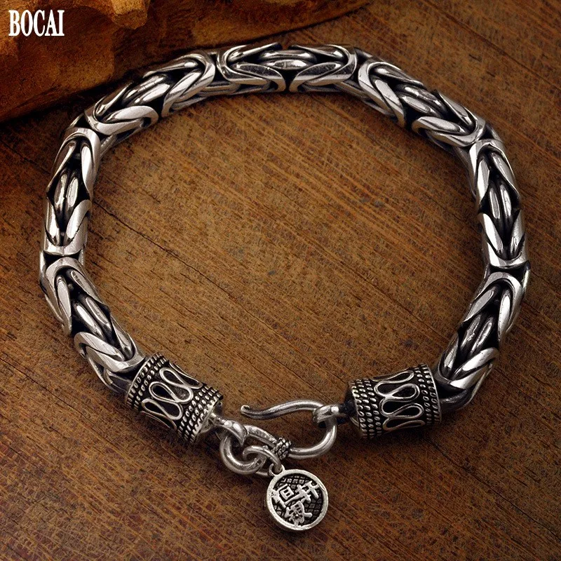 

BOCAI New Real s925 Pure Silver Peace Pattern Personality Man Bracelet 2021 Trendy Fashion Punk Men's Jewelry