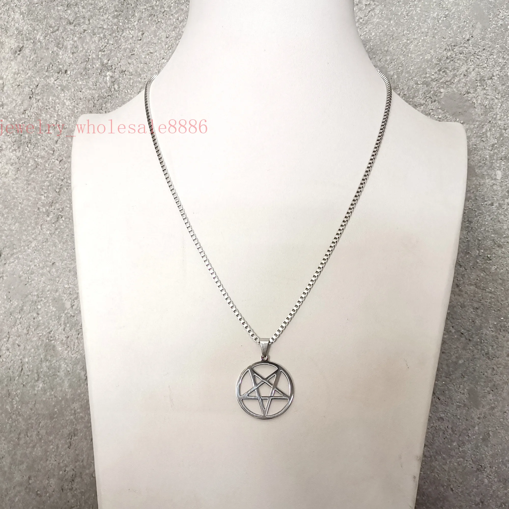 GNAYY  Stainless Steel Pagan Wicca Inverted Star Pentagram Pendant Necklace box Chain 24 ''-32'' choose  mens boys women