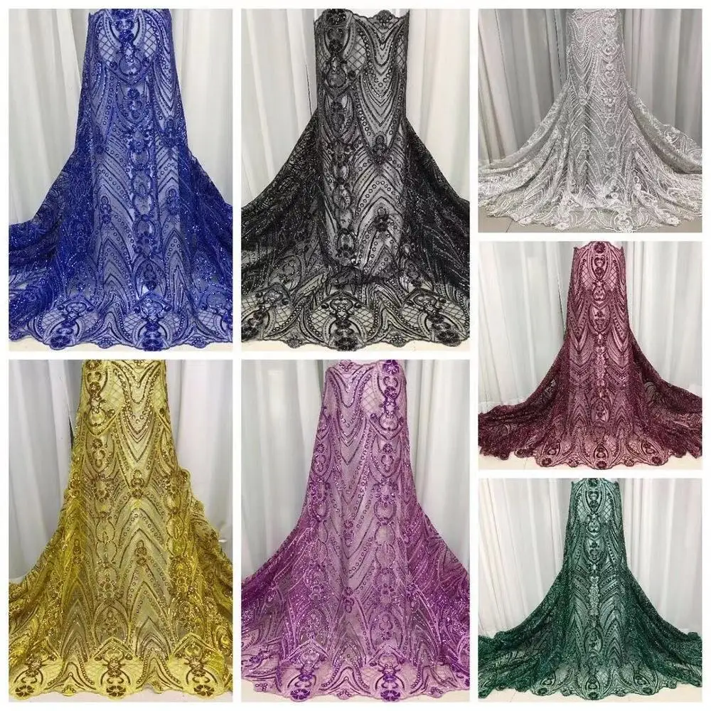 

Seven Colors French Lace Sequins Tulle Embroidery Fabric Net Garment For Wedding Dress