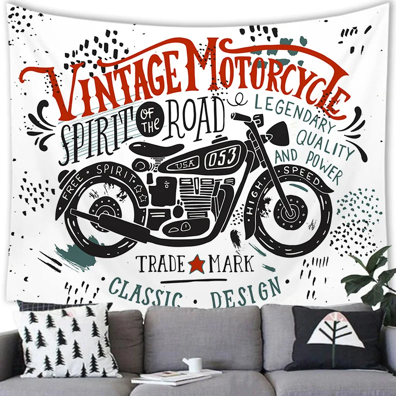 Póster de motocicleta Retro americana, tapiz de vellón de poliéster impreso, colgante de pared, decoración del hogar, tapiz de pared