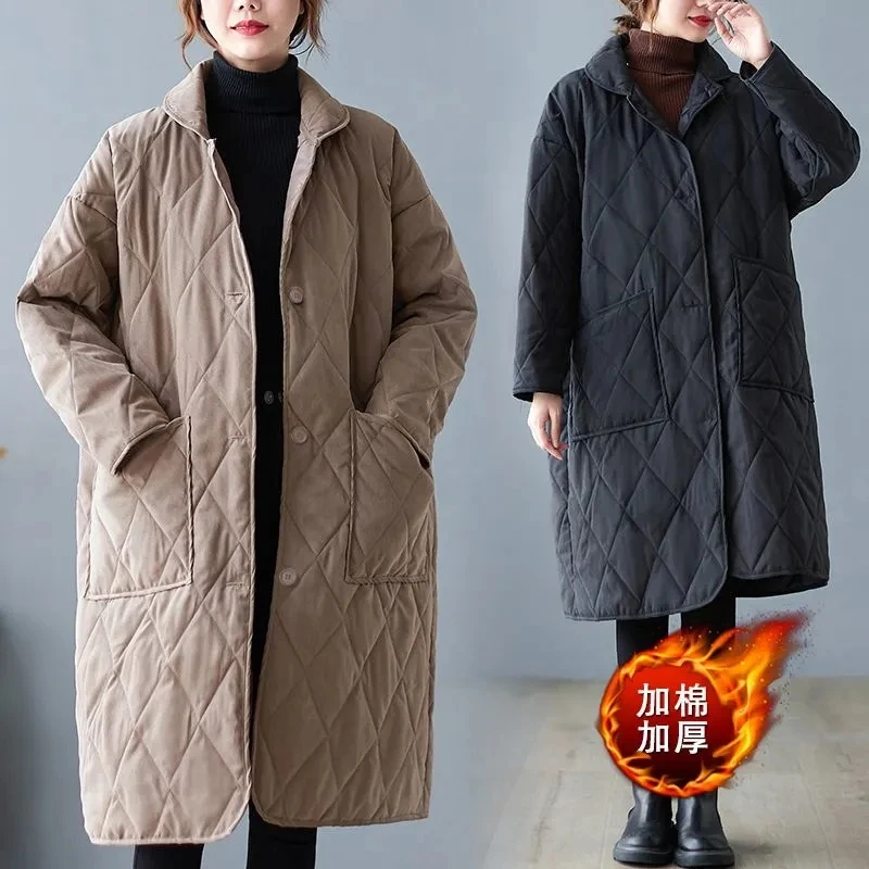 2023 Winter Coat New Korean Style Long Cotton-Padded Coat Womens Casual Parka Jacket Clothing Female Thin Outerwear