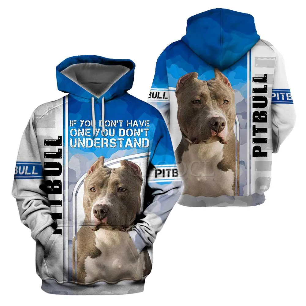 

HX Animal Hoodies 3D Graphic Pitbull You Don't Understand Hoodie Fashion Casual Pocket Streetwear Men Clothing Harajuku Tops