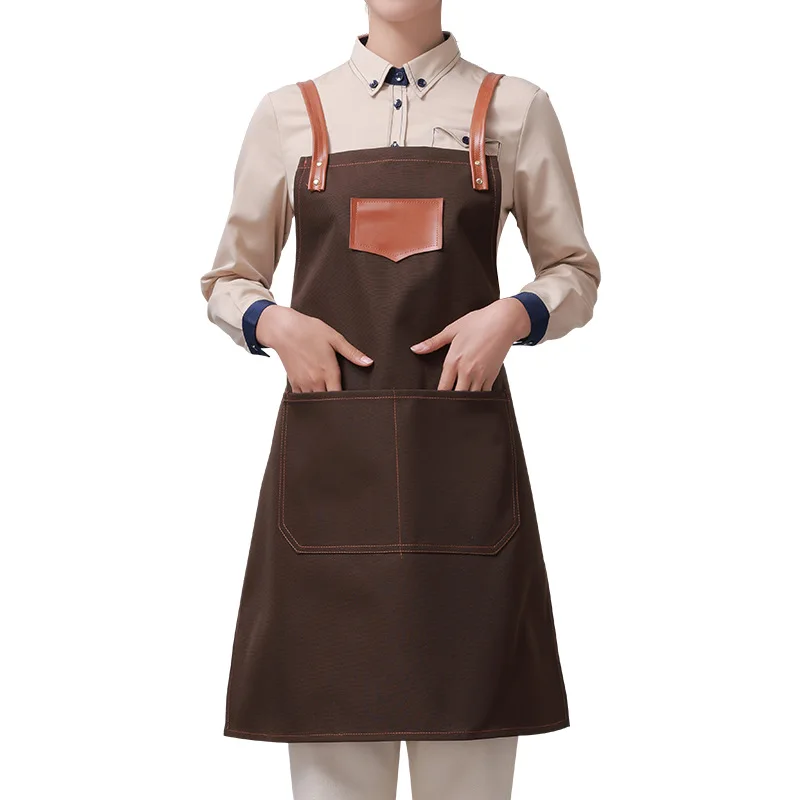 

2021 New Thick Canvas Apron Barbecue Baking Dessert Barber Work Clothes Men and Women Aprons Apron Kitchen Black Apron