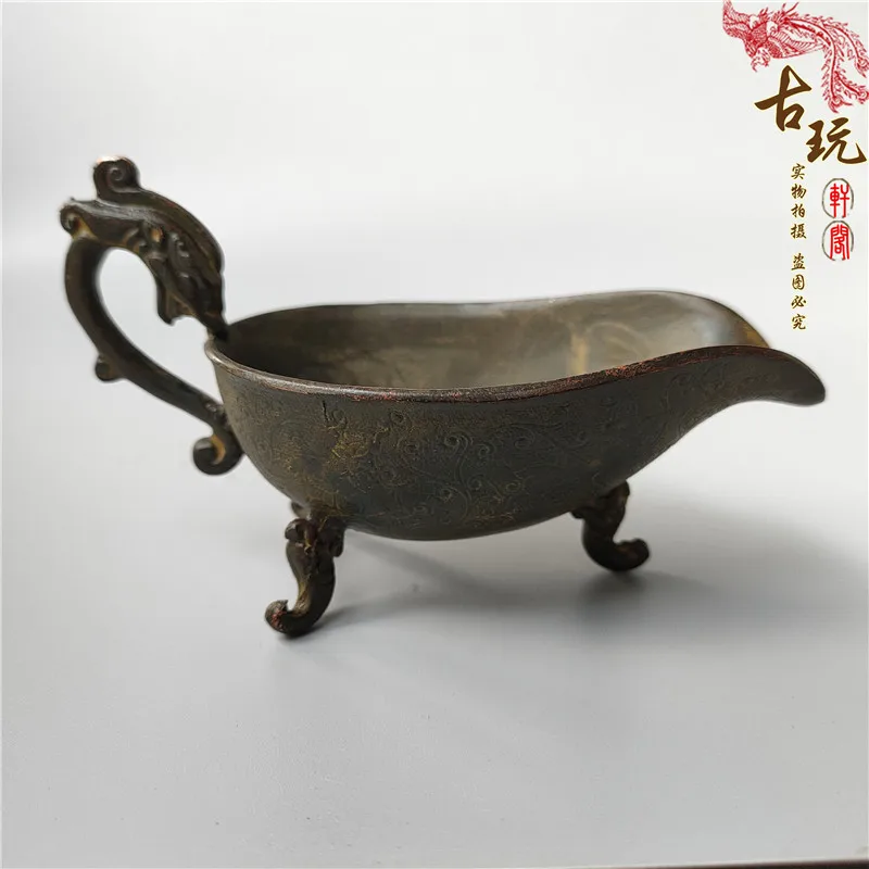 Antique Chinease Han Dynasty  bronze Three-legged Dragon Cup,Handicrafts,best collection&adornment, Free shipping