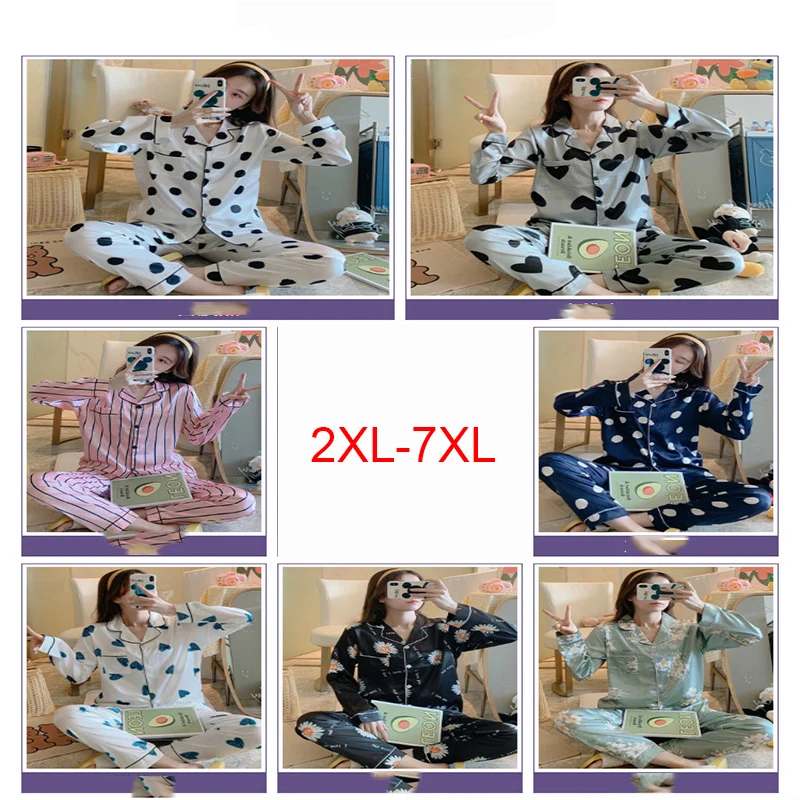 

Women's Pajamas Sexy Print Dot Summer Female Pyjamas Long Shirt Large Size 2Piece/Set Stitch Lingerie Home Suit 2XL-7XL