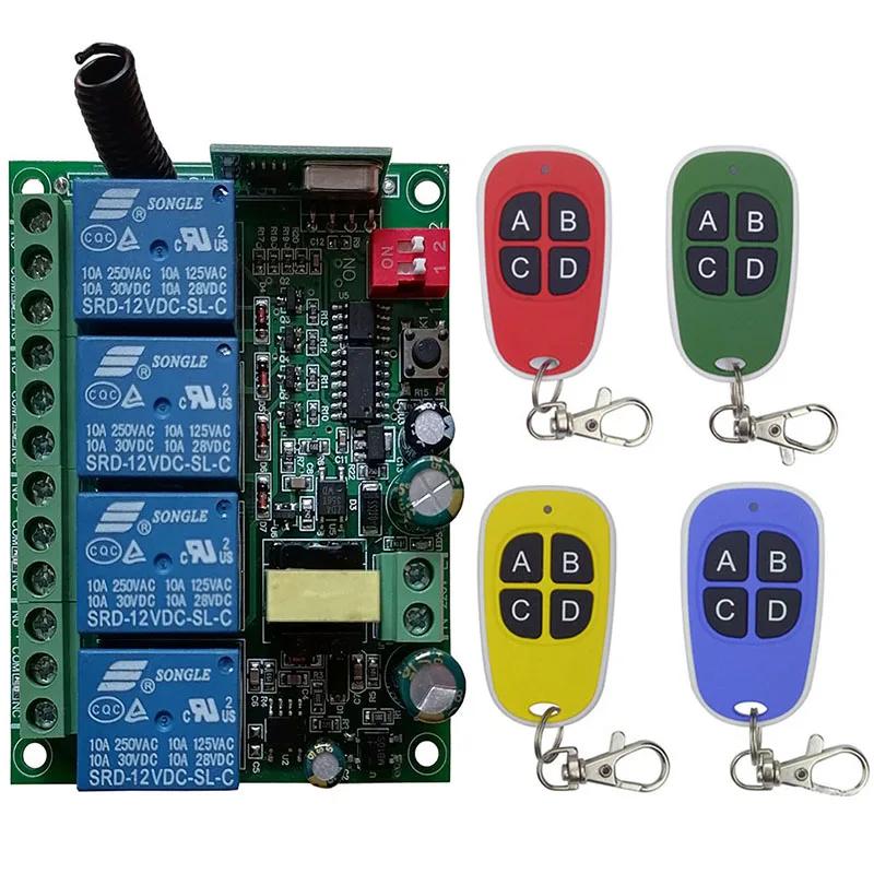 

Universal Wireless Remote Control Switch AC110V 220V 230V 4 CH 4CH Relay Receiver Module &RF Transmitter Electronic Lock Control