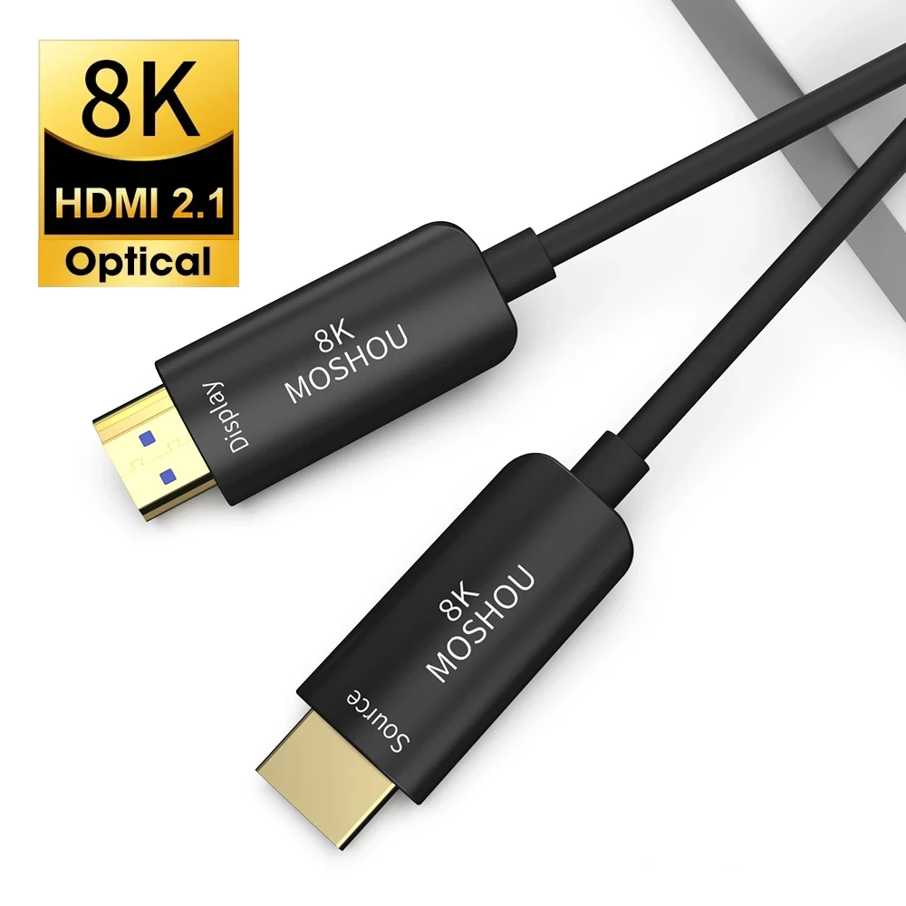 

Оптоволоконный кабель MOSHOU, совместимый с HDMI 2,1, 8K @ 60 Гц, 4K @ 120 Гц, 48 Гбит/с, HDR ARC HDCP 2,2 для усилителя ТВ, PS4, PS5, Xbox RTX3070