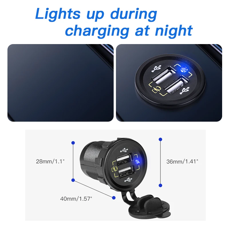 Quick Charge QC3.0 Dual USB Car Charger Waterproof 36W 12V USB Outlet Fast Charger Power Outlet for Marine Boat Motorcycle Truck image 3