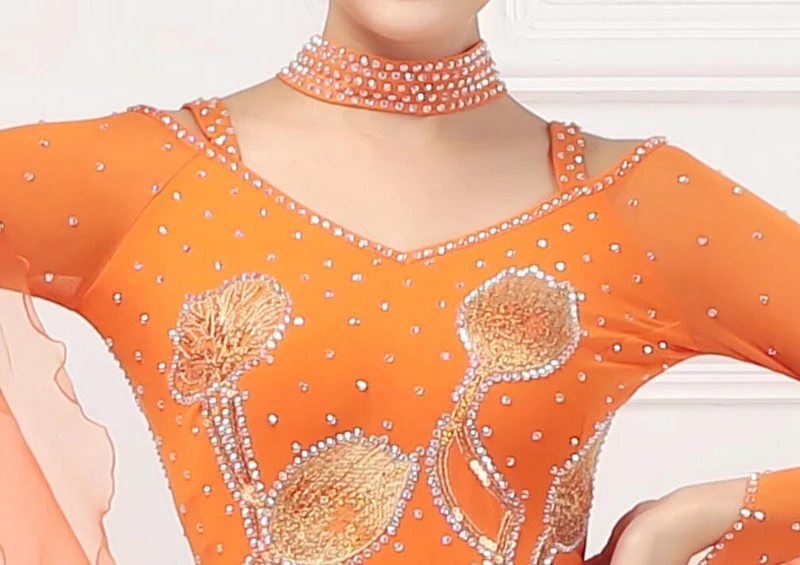 Vrouwen Ballroom Dans Jurken Nieuwste Prachtige Oranje Wals Tango Danskleding Volwassen Standaard Ballroom Dans Jurk