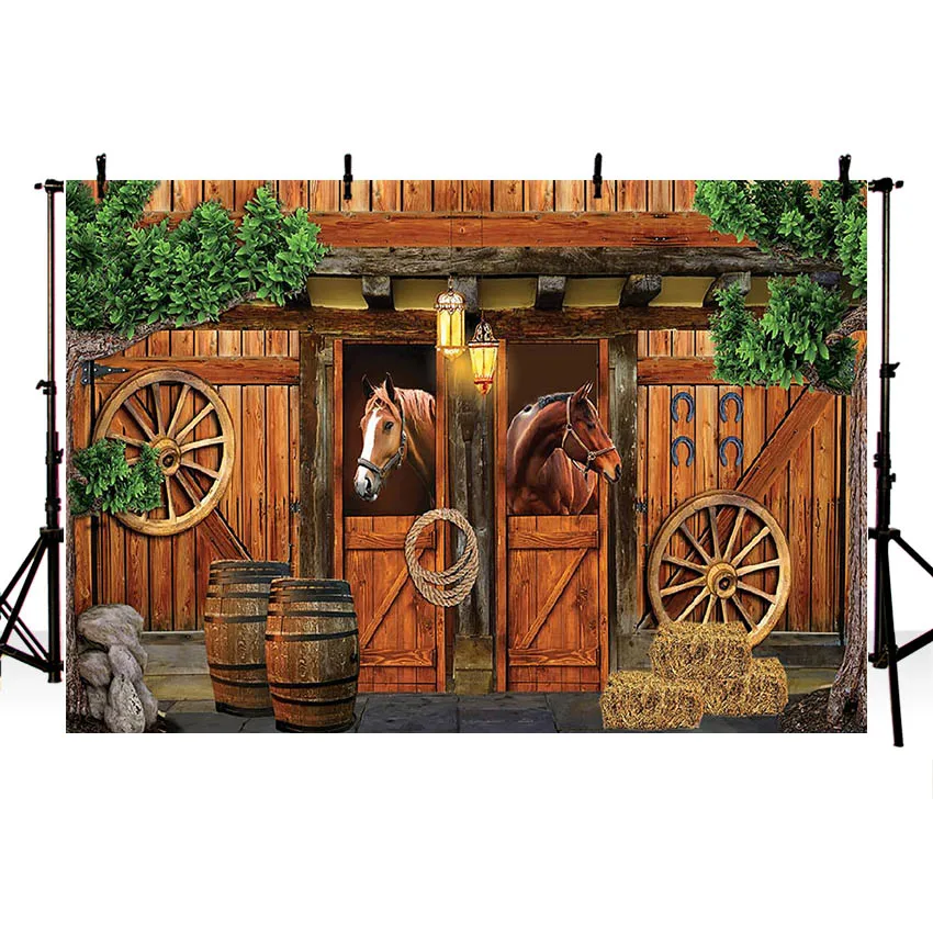 Mehofond Western Cowboy Photography Background Horse Rustic Farm Wood Barn Door Kids Birthday Party Decor Backdrop Photo Studio