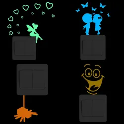 Wall Switch Decor Luminous Stickers Car Decals: Fairy Hearts/Fall in Love Lover Butterflies/Spider/Cartoon Big Mouth Smile Face