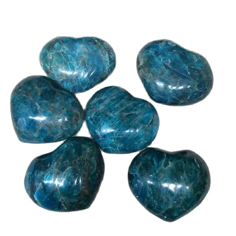 

High Quality Hand Carved Semi Precious Stones Crafts Natural Blue Apatite Heart Shaped Gemstone For Sale