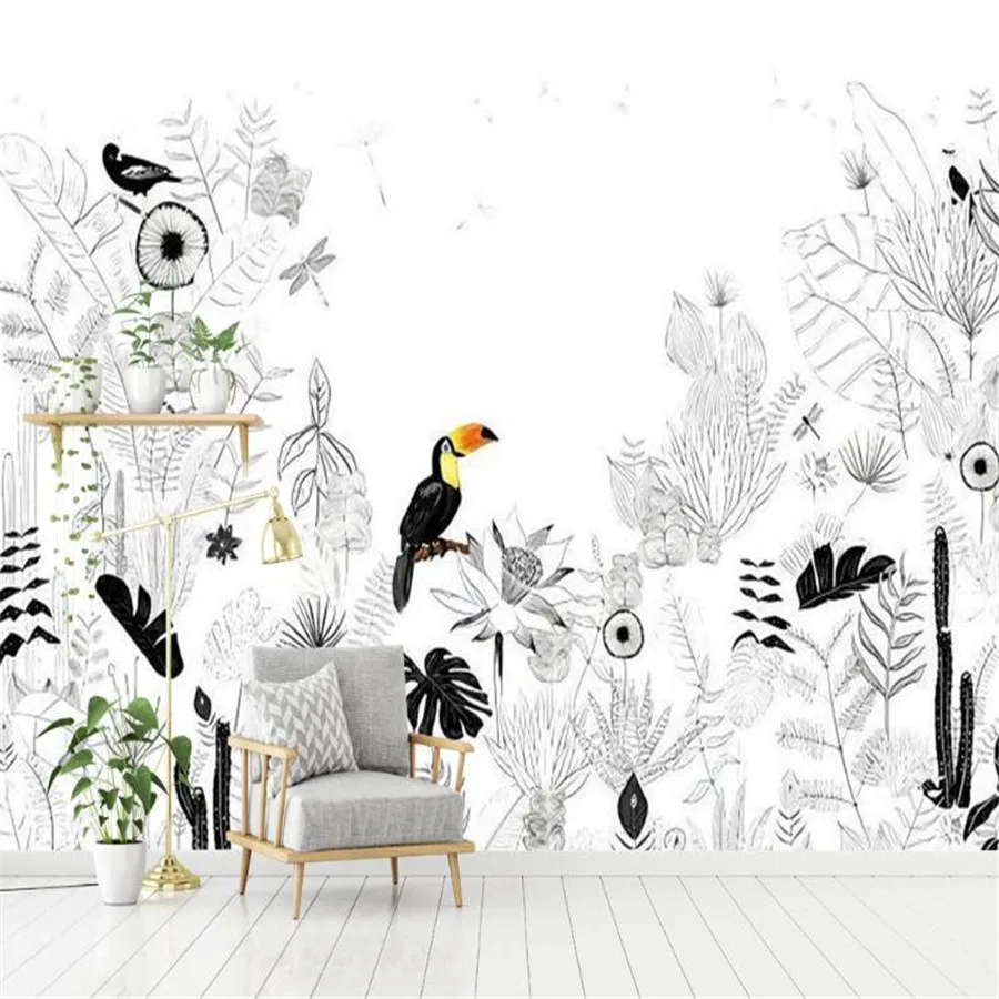 Custom 3D Mural Wallpaper French Landscape Tropical Rainforest Animals and Plants Living Room Dining Room Background Wall