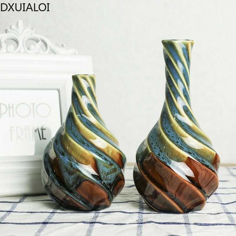 Ceramic Crafts creative vases home decoration accessories modern items European New Products hot sellers spiral bottles vase