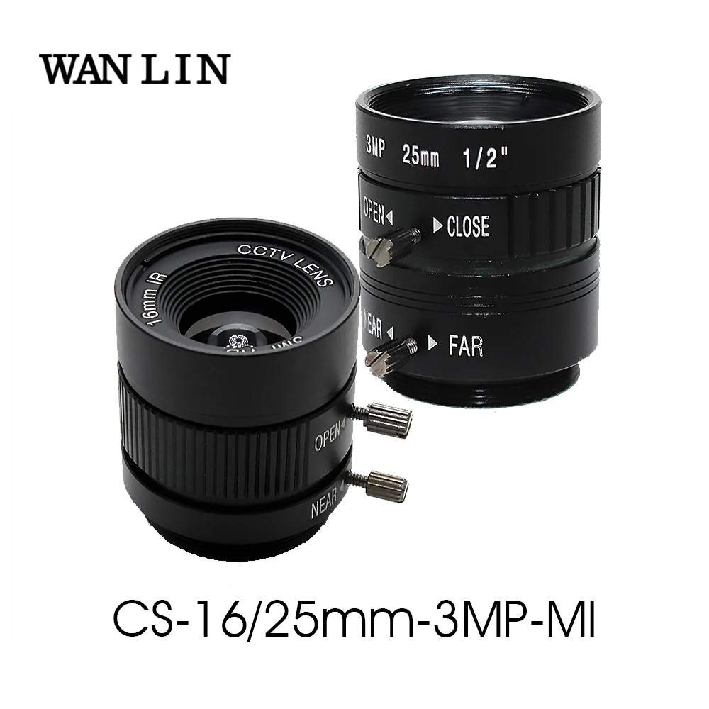 

3.0Megapixel CS Mount 3MP 16/25mm Manual Iris Lens for HD CCTV Security Camera F1.2 2/3" or 1/2" inch Image Format Size Metal