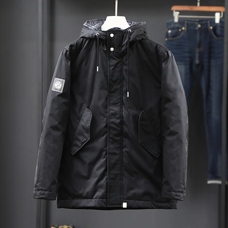 Mens Winter Hooded Parkas Windproof กันน้ำหนา Windbreakers Coat ชาย Vintage Zipper Padded Cargo เสื้อ Streetwear