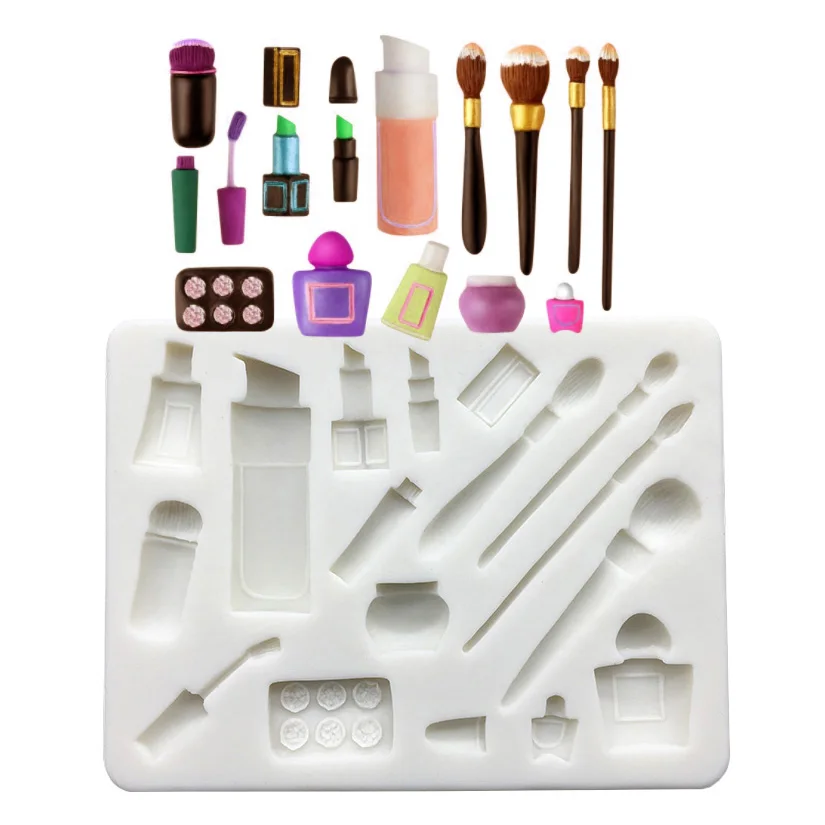 Parfüm-Lippenstift-Puderpinsel Silikon-Zuckergussform Fondant-Kuchendekorationswerkzeuge Cupcake-Schokoladen-Backformen