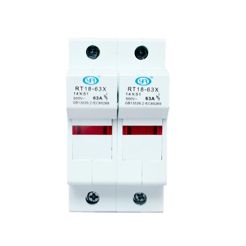 AC 1PC 2P Fuse Base 500V 63A With LED light Matching Fuse 14x51MM R016 only Fuse Base RT18-63X