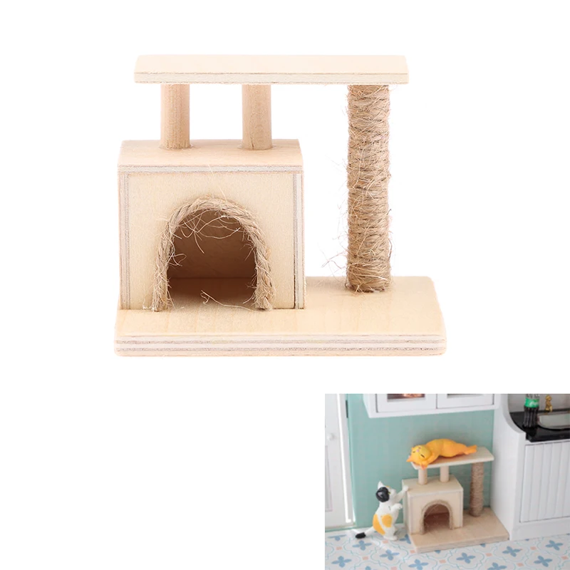 1PC Creative 1:12 Dollhouse Miniature Wood Cat Climbing Frame Model Decor Accessories Kids Play Toys