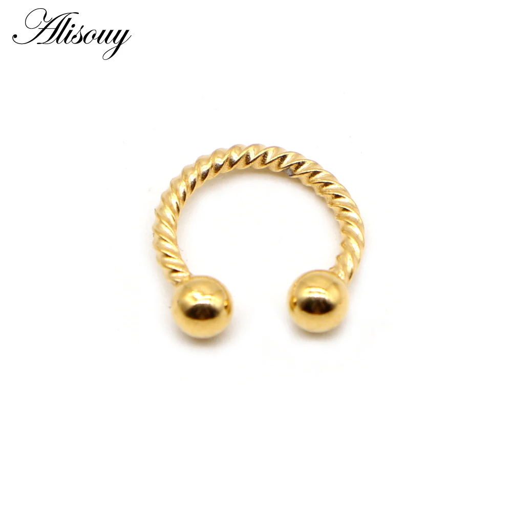 Alisouy 1pc 16G 6/8/10mm Twist Ball Horseshoe Fake Nose Ring C Clip BCR Septum Lip Piercing Falso Nose Rings Hoop For Women Men