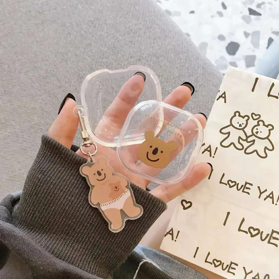 Korea cartoon bear keychain transparent Earphone soft Case For Samsung Galaxy Buds Live Wireless Bluetooth soft Cover Headset