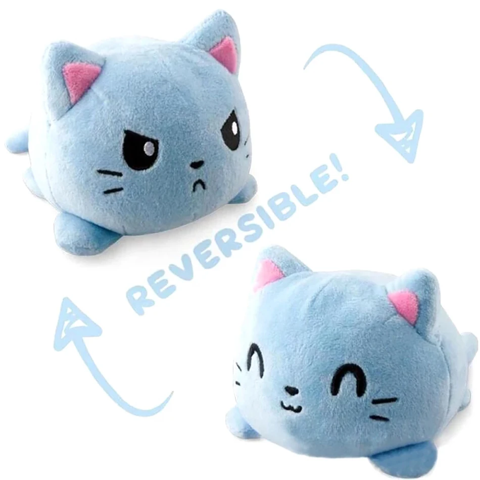 Juguete de peluche de gato Reversible, accesorios para el hogar de animales suaves, muñeca de Animal linda, regalos para niños, juguete de peluche de compañero de bebé