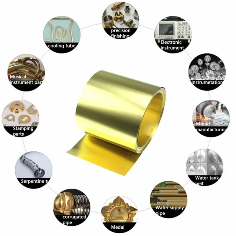 Rotolo di lamiera sottile in lamiera di ottone 1PC 0.01-0.3mm x 10-200mm x 1000mm Supp per la lavorazione dei metalli