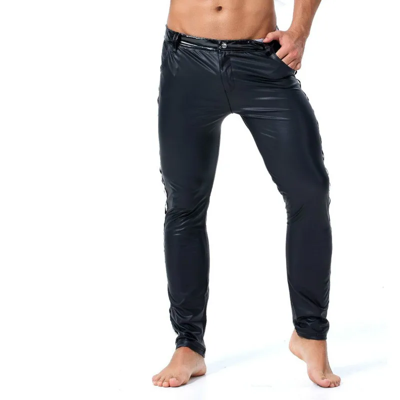 S-XXL Cuoio Degli Uomini di Marca Rivetto Pantaloni Slim Fit Elastico della Molla di Stile di Modo di Estate DELL'UNITÀ di elaborazione Pantaloni di Pelle Moto Pantaloni Streetwear