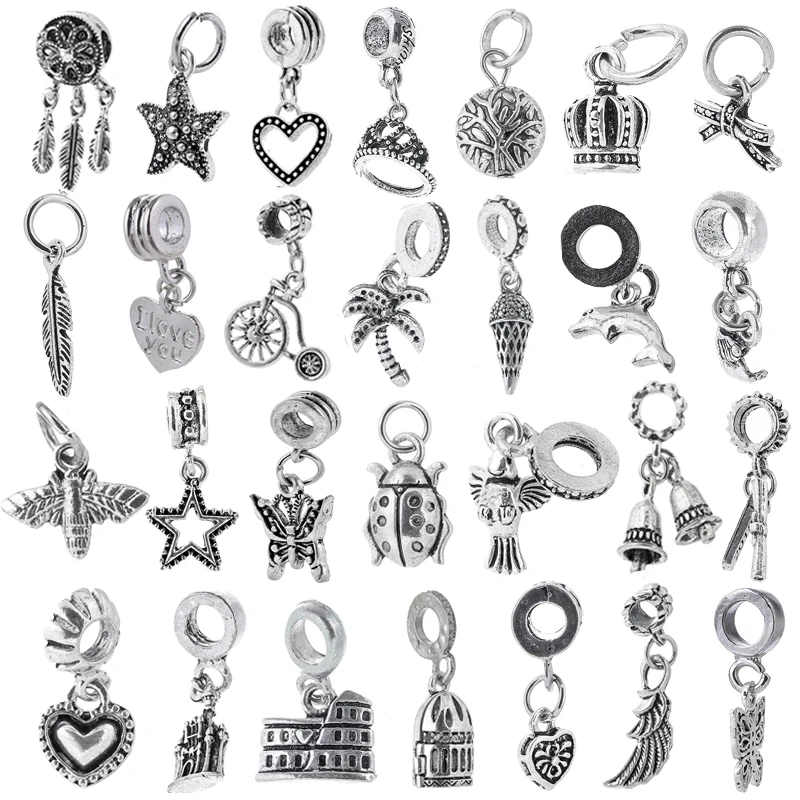 

2Pcs/Lot 45 Styles Alloy Silver Plated Charm Beads & Pendant Fit Fashion Brand Bracelets For Women DIY Jewelry Gift Making