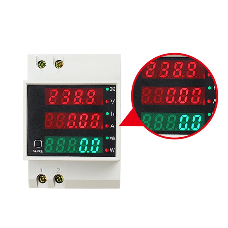 D52-2047 DIN-Rail Multi-Function Digital Meter Measuring AC Power Time Current Voltage Power Factor LED CT100A