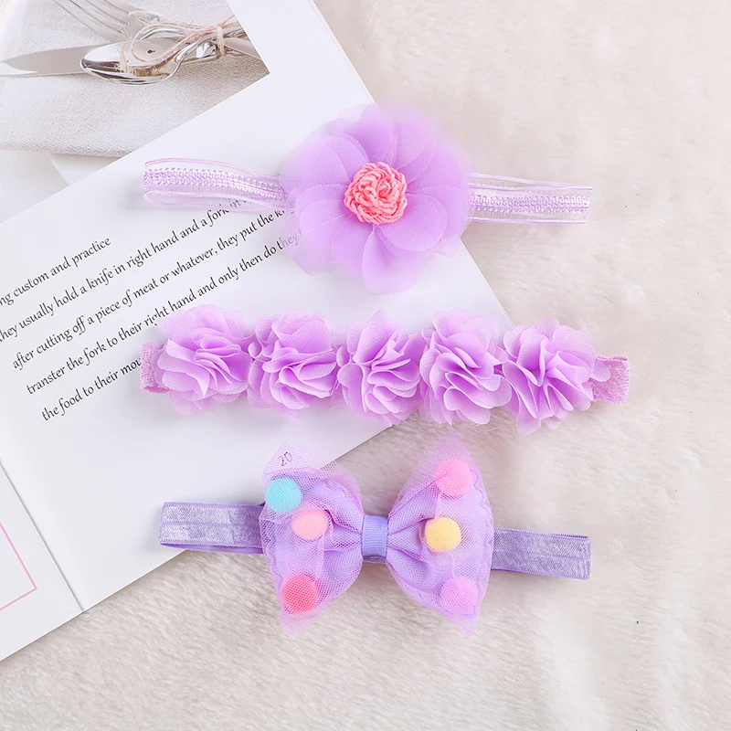 Baby-Stirnband mit Blumen und Schleifen, Kronen-Haarband, Schleifenknoten, Niedliche Kopfbedeckung für Mädchen, Foto-Requisite, 3 Stück/Set – Detail 11