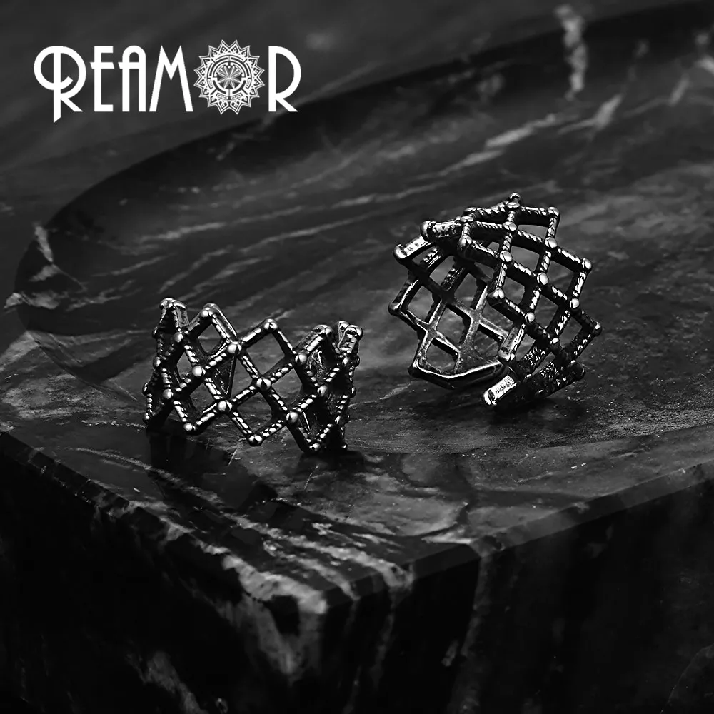 REAMOR Punk Men Women Hollow Grid Cuff Earrings Simple Cobweb Ear Bone Hoop Clip Stainless steel Fashion Jewelry 1Pair