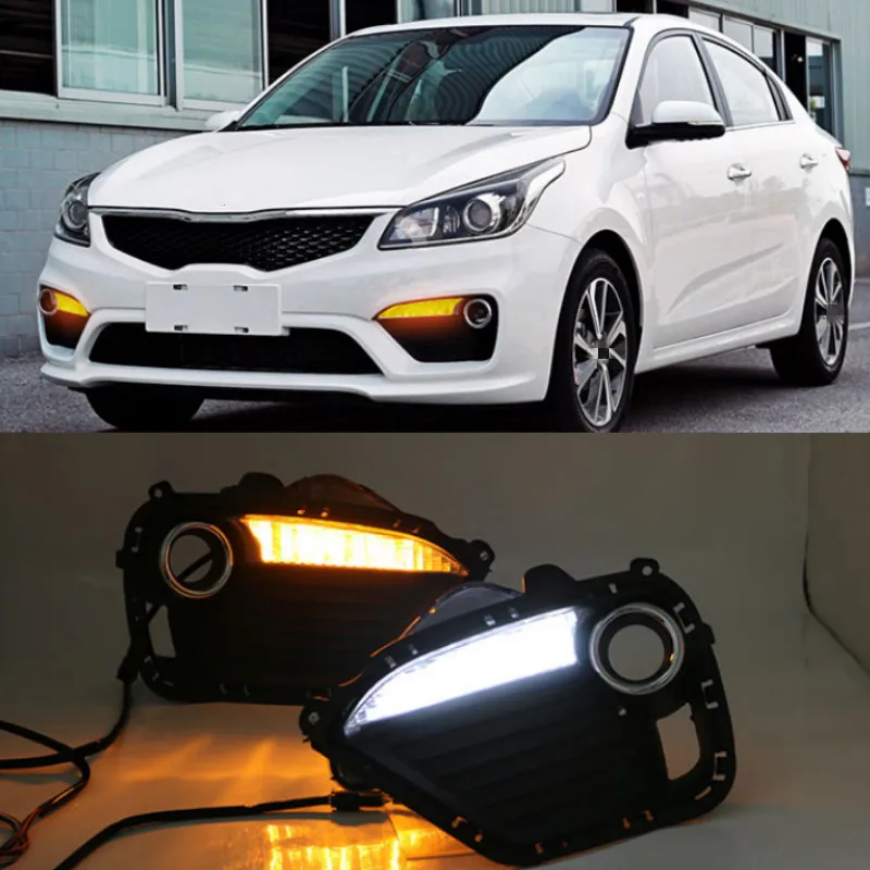 2pcs For KIA K2 RIO 2016-2017 LED DRL lights Daytime Running Light Daylight yellow Signal fog lamp Styling lights