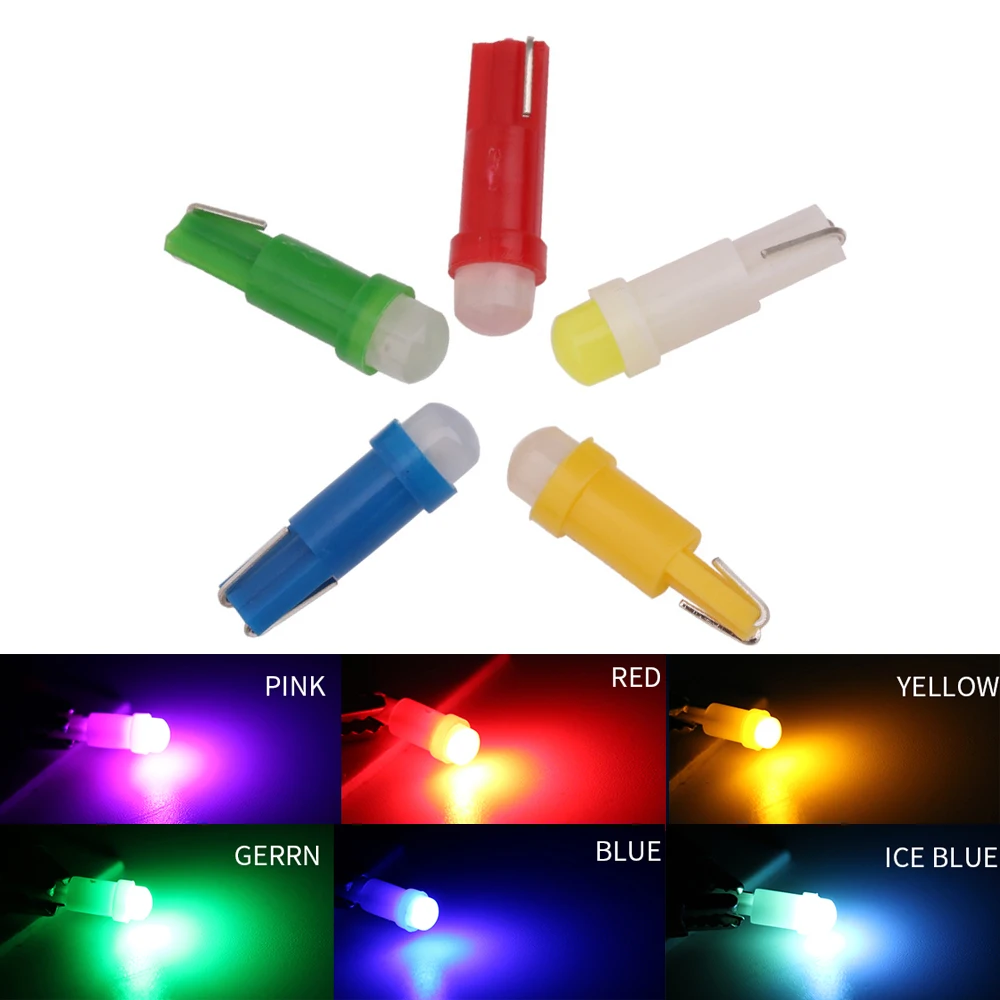 10PCS Car LED Bulb T5 Cob 1SMD LED Lights Auto Side Wedge Dashboard Gauge Instrument Light Indicator Lamp Bulb Car LED Light 12V