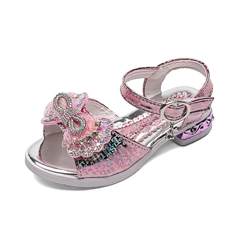 2021 Princess Summer Children\'s Sandals Kid Girls Cute Beach Sandals Bowknot Slippers Glitter Shoes Flower Squre Heels Shoes