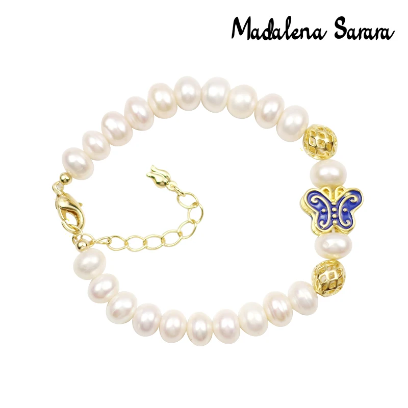 MADALENA SARARA 7-8mm Genuine Freshwater Pearl Bracelet Colorful White Purple Pink Rice Shape Pearl Women Bracelet