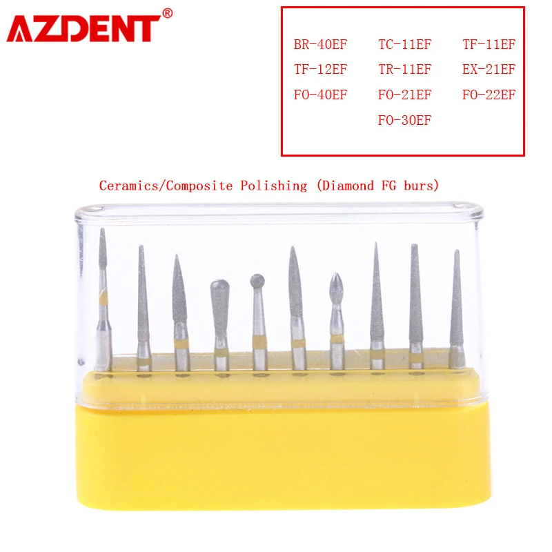 5 Boxes AZDENT Porcelain Tooth Polishing Set Ceramics Composite Polishing Diamond FG Burs Dia.1.6mm