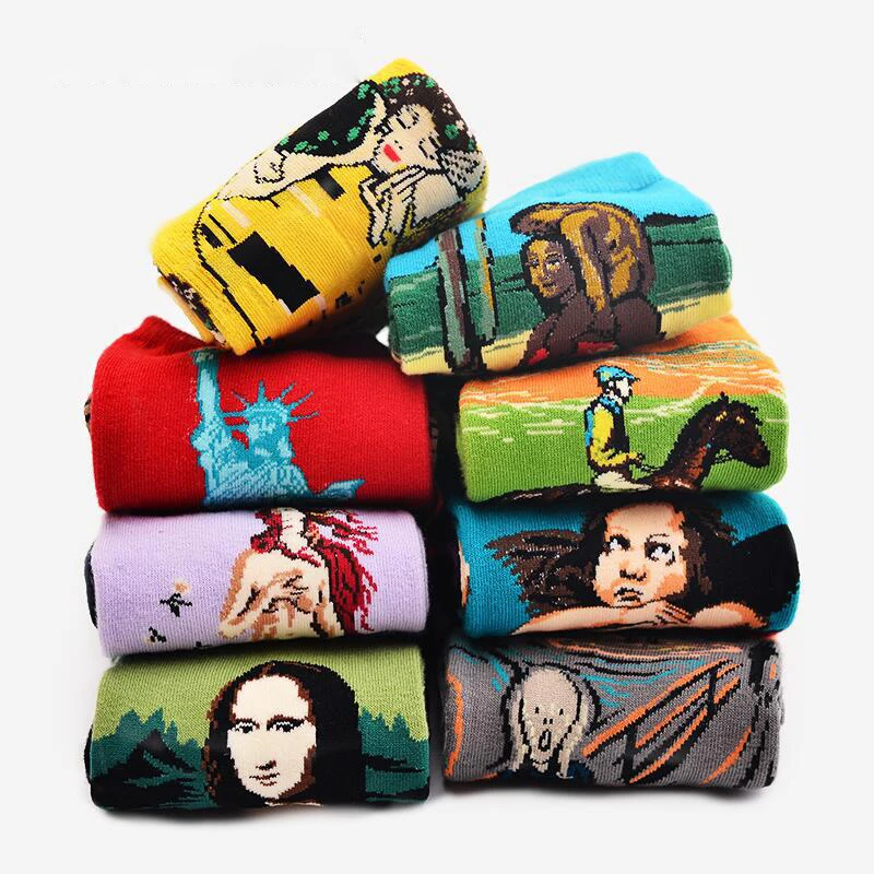 Hot Starry Night Autumn Winter Retro Women Personality Art Van Gogh Mural World Famous Painting Male Socks Oil Funny Happy Socks