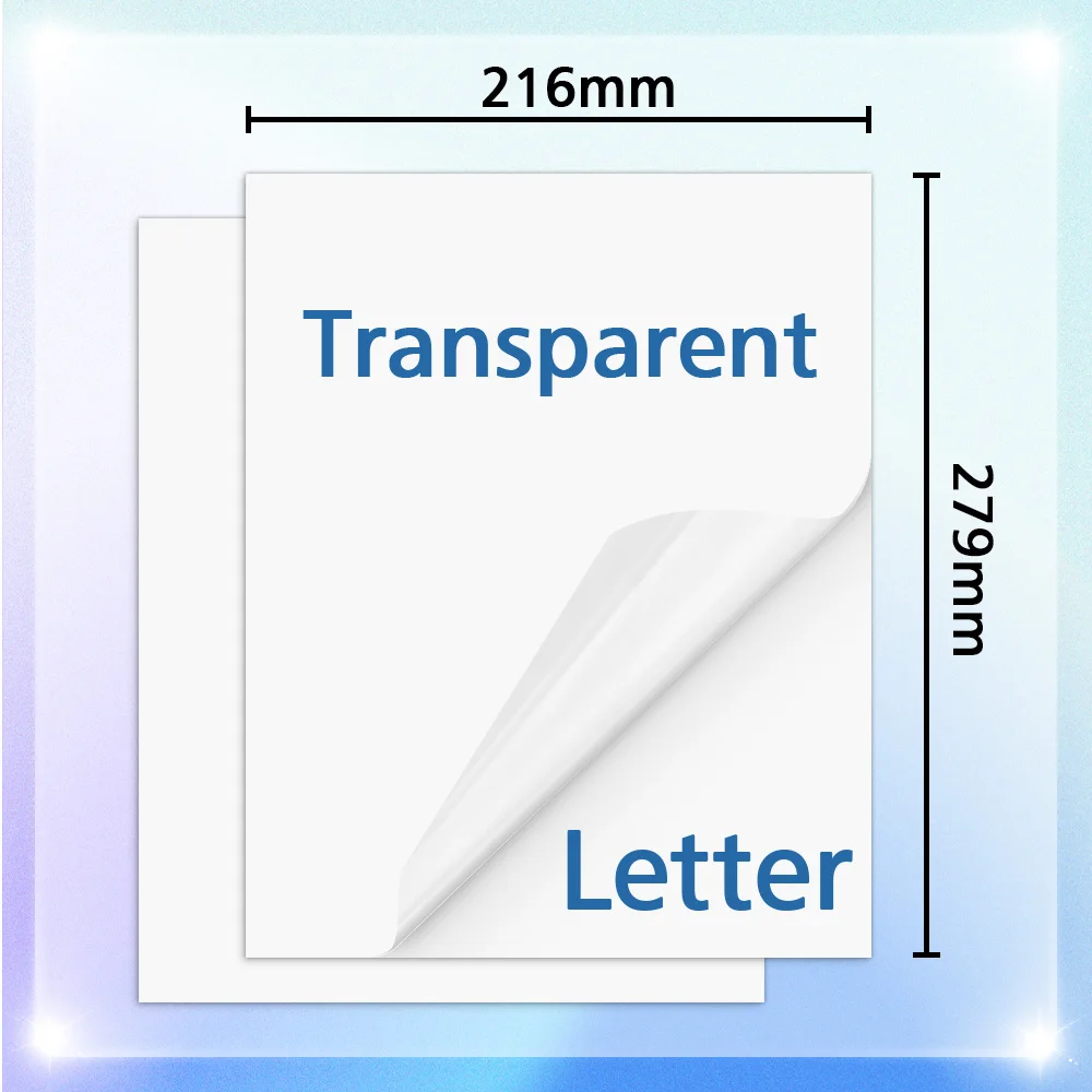 Papel adhesivo de vinilo imprimible transparente, papel de copia autoadhesivo impermeable A4 para impresora de inyección de tinta a etiquetas