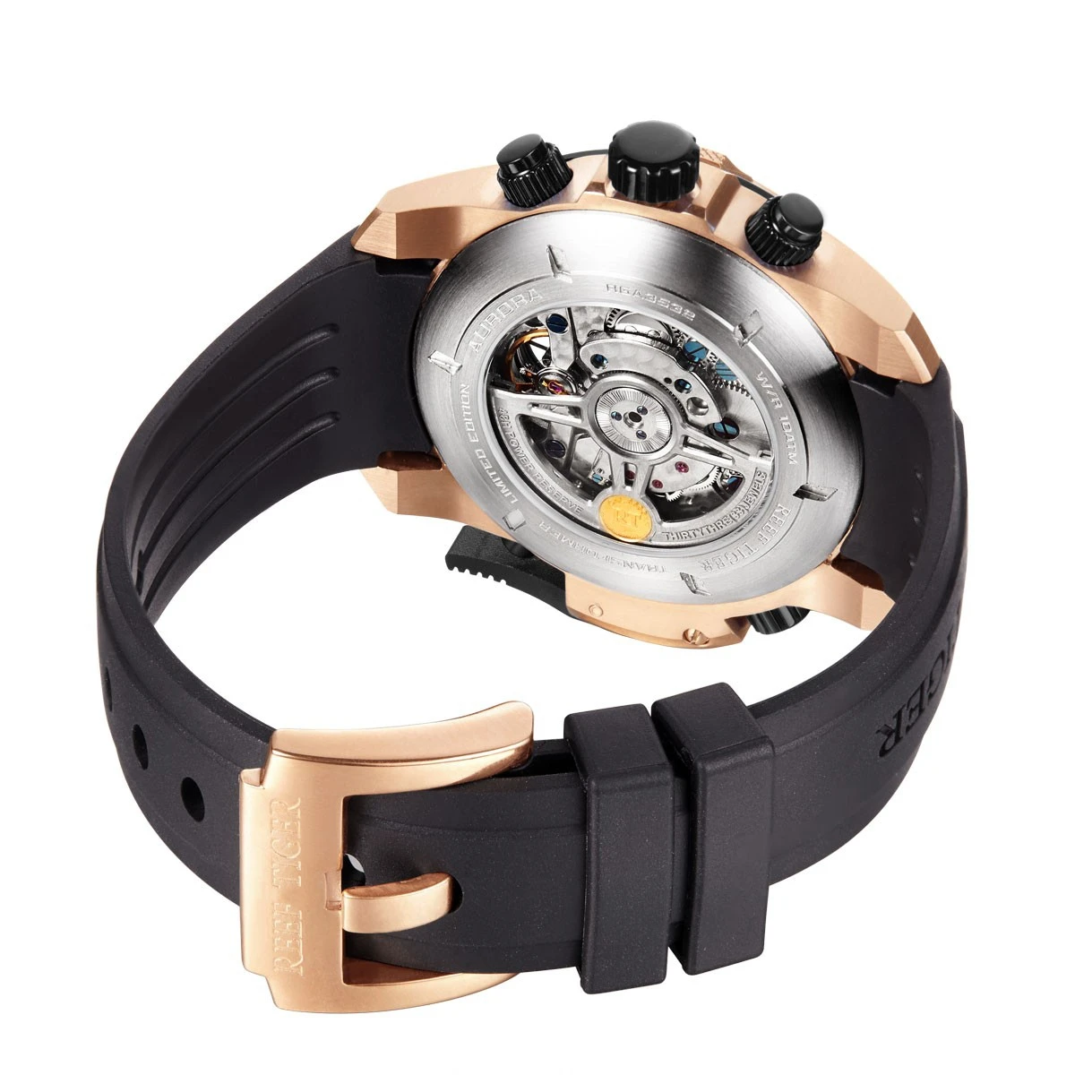 Reef Tiger แบรนด์หรูผู้ชายนาฬิกา Mens นาฬิกาอัตโนมัตินาฬิกาข้อมือ 100M กันน้ําคริสตัลแซฟไฟร์แฟชั่น