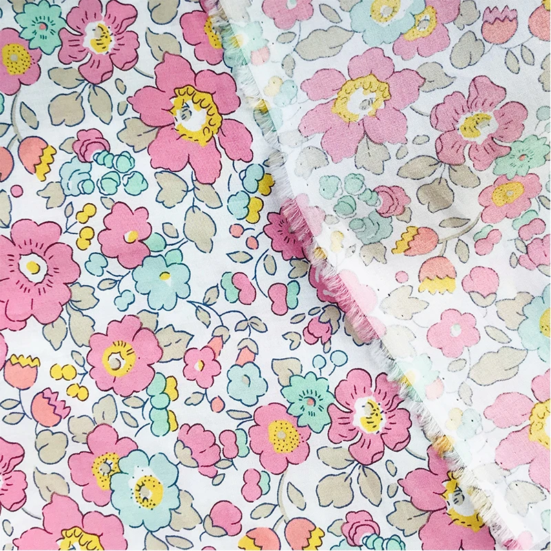 Betsy Pink Green 80S Tissun liberty Cotton Fabric For Kids Baby Sewing Cloth Dresses Skirt DIY Handmade Designer Patchwork Meter