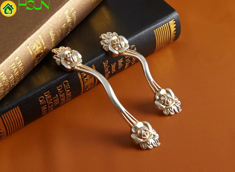 

Shabby Chic Rose Flower Dresser Pulls Handle Antique Silver Cabinet Knobs Drawer Handle Countryside Cupboard Knob Hardware