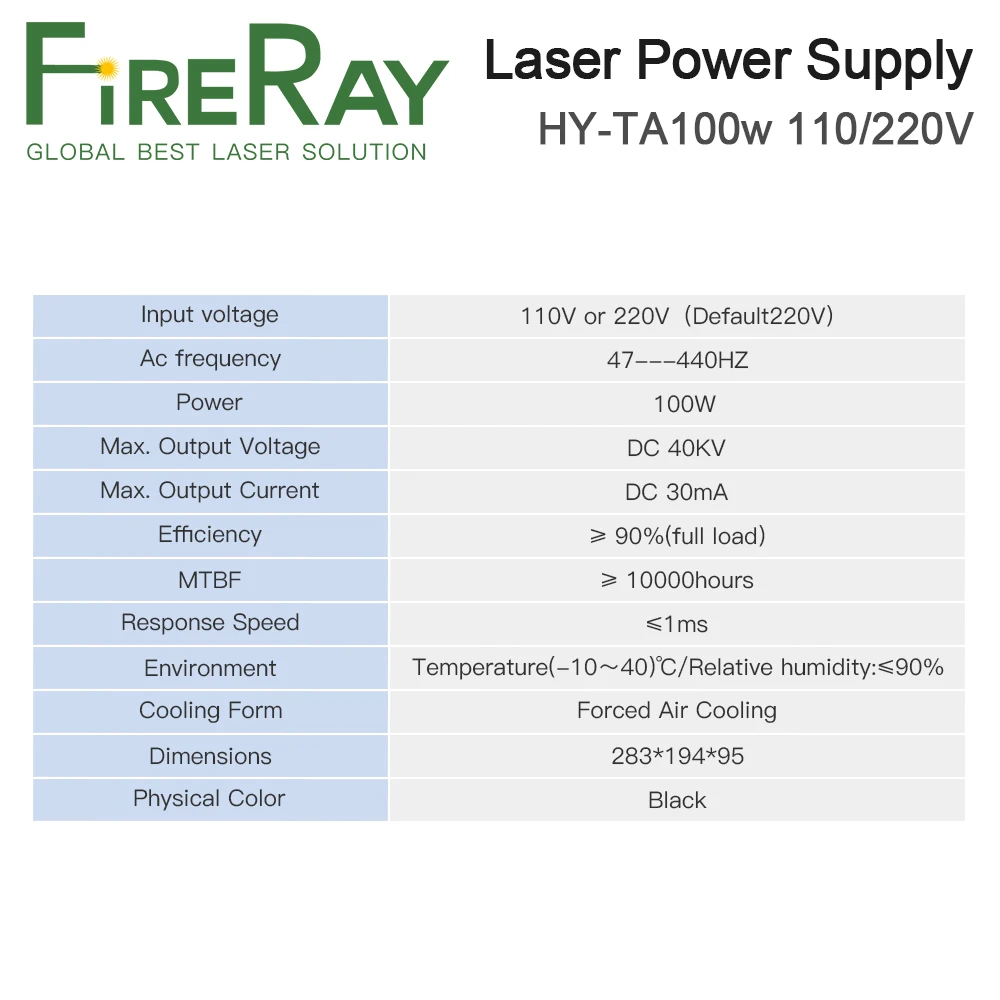 FireRay 100W CO2 Laser Power Supply HY-TA100W لآلة قطع النقش بالليزر CO2 ضمان طويل