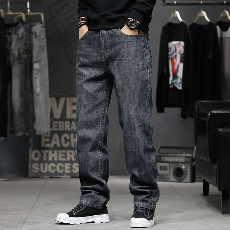 Men Jeans Fall/Winter Men Trousers Deep Crotch Lengthened Jeans Male Loose Straight Denim Pants Wide Leg Jeans