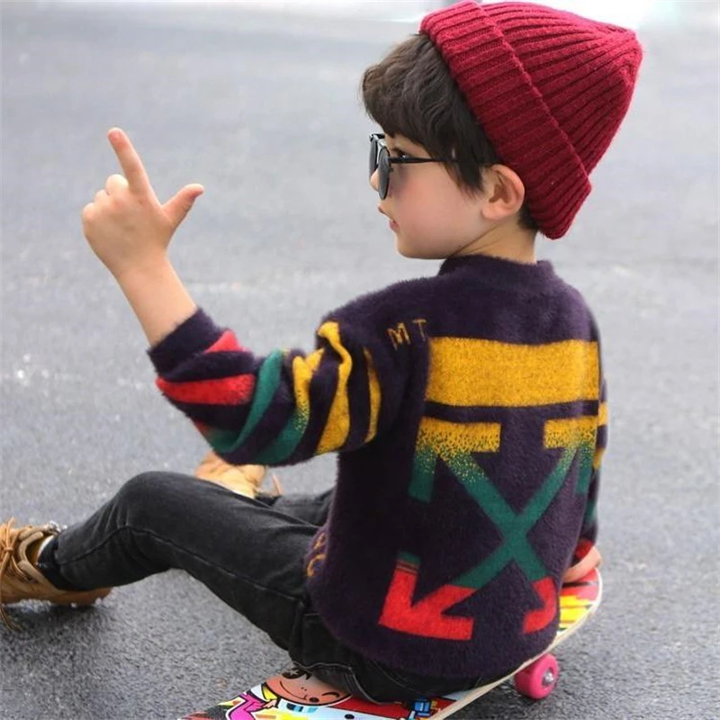 Boys Sweater Kids Outwear Tops Jackets 2024 Luxury Fleece Thicken Warm Winter Autumn Costume Teenage Children Clothing