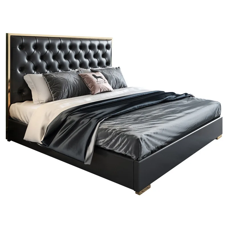 

luxury leather bed master bedroom American European pull-up head layer leather bed 1.8 meters storage double bed Nordic bed