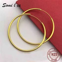 Somilia-New Collection Women Earrings 18K Yellow Gold 50mm Hoop Earrings S925 Sterling Silver Jewelry For Women Girlfriend Gift