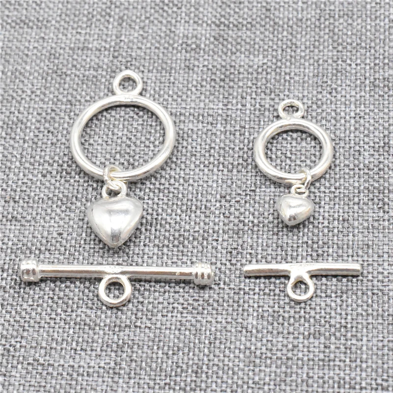 

4 sets 925 Sterling Silver Heart Drop Toggle Clasps for Necklace Bracelet Circle 9mm 12mm